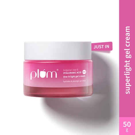 Plum Bulgarian Rose and 1% Hyaluronic Acid Dew-it-light Gel Cream | Long-lasting multi-layer hydration | Retains moisture | Microbiome-friendly | Lightweight gel | Oil-free, non-greasy | Women and Men | For all skin types | 100% vegan | 50 gm