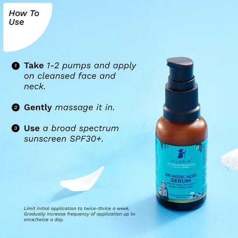 Pilgrim 2% Kojic Acid Serum, 30 ml for face with 1% Alpha Arbutin & Korean White Lotus For Acne & Darks spots| Anti-pigmentation Face Serum For Men & Women | For All Skin Types