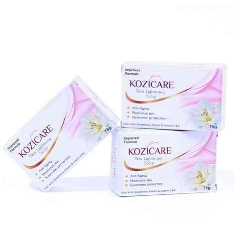 Kozicare Skin Lightening Soap with 0.50 Kojic Acid ,0.50 Arbutin, 0.50 Vitamin C , 0.50 Vitamin E , 0.30 Glutathione |helps in Cleaning the skin |Anti-aging soap |Sun screen protection |keeps your skin young and moisturised - 75g