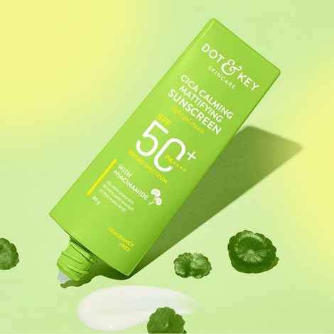 Dot & Key CICA Claming Mattifying Sunscreen with SPF 50 PA+++ with Niacinamide | Face Sunscreen for Oily, Acne Prone & Sensitive Skin | 80 gms