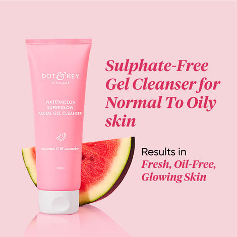 Dot & Key Watermelon COOLING Gel Face Wash with Vitamin C & Cucumber | Face Wash for Glowing Skin, Pigmentation and Dark Spot Reduction Normal, Combination & Oily Skin| 100 ml