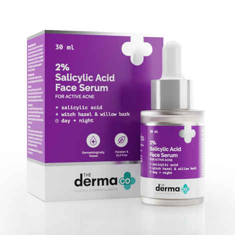 The Derma Co. 2% Salicylic Acid Face Serum with Witch Hazel & Willow Bark For Active Acne - 30 ml