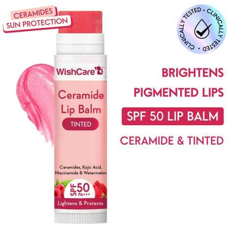 WishCare Tinted Ceramide Lip Balm with SPF50 PA+++ - Kojic Acid & Niacinamide - For Brightens & Protects 5gm