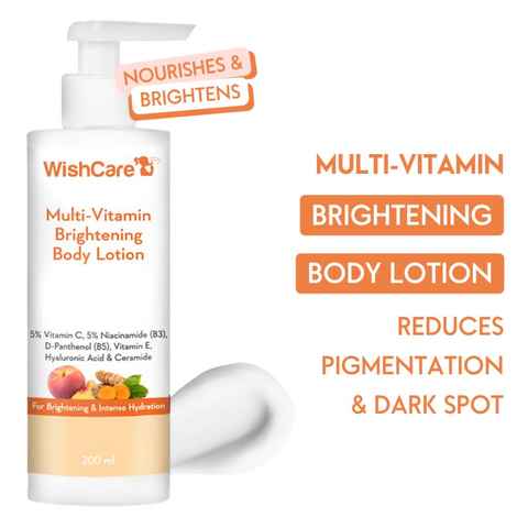 WishCare Multi-Vitamin Brightening Body Lotion - 5% Vitamin C,5% Niacinamide(B3), D-Panthenol(B5), Vitamin-E, Hyaluronic Acid & Ceramide - 200 ml