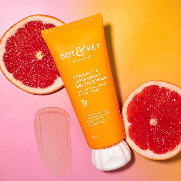 Dot & Key Vitamin C + E Super Bright Gel Face Wash with Blood Orange & Niacinamide | Triple Vitamin C Face Wash for Tan, Dark Spots & Pigmented Skin | All Skin Types Face Wash for Men & Women | 100 ml