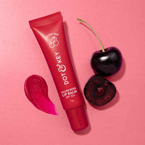 Dot & Key Gloss Boss Cherry Pop SPF 50 Lip Balm for Smooth Soft Lips, Shea Butter with Vitamin C+E, Tinted Lip Balm For glossy, Buttery Soft Lips With Vitamin C For Dark Lips For Women, 12 gm